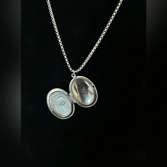 Floral Locket Necklace, Sterling Silver over Stainless Steel - Picture 6 of 9